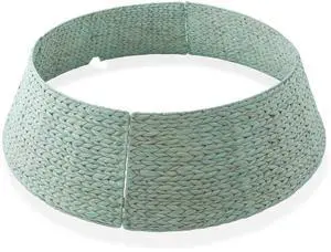Casafield 42-Inch Christmas Tree Collar, Woven Water Hyacinth Tree Base Cover with Cord Cut Out, Seafoam