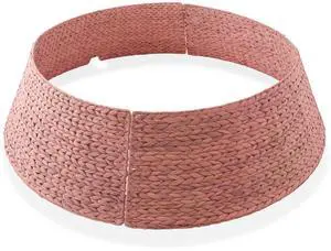 Casafield 42-Inch Christmas Tree Collar, Woven Water Hyacinth Tree Base Cover with Cord Cut Out, Pink