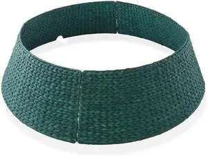 Casafield 42-Inch Christmas Tree Collar, Woven Water Hyacinth Tree Base Cover with Cord Cut Out, Green