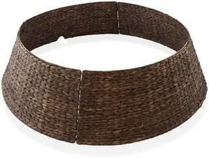 Casafield 42-Inch Christmas Tree Collar, Woven Water Hyacinth Tree Base Cover with Cord Cut Out, Espresso