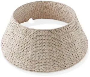 Casafield 32-Inch Christmas Tree Collar, Woven Water Hyacinth Tree Base Cover with Cord Cut Out, Whitewash
