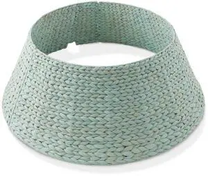 Casafield 32-Inch Christmas Tree Collar, Woven Water Hyacinth Tree Base Cover with Cord Cut Out, Seafoam