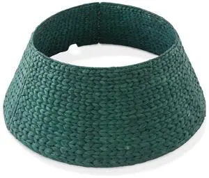 Casafield 32-Inch Christmas Tree Collar, Woven Water Hyacinth Tree Base Cover with Cord Cut Out, Green
