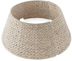 Casafield 24-Inch Christmas Tree Collar, Woven Water Hyacinth Tree Base Cover with Cord Cut Out, Whitewash