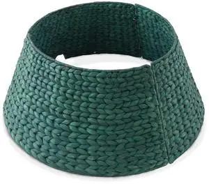 Casafield 24-Inch Christmas Tree Collar, Woven Water Hyacinth Tree Base Cover with Cord Cut Out, Green