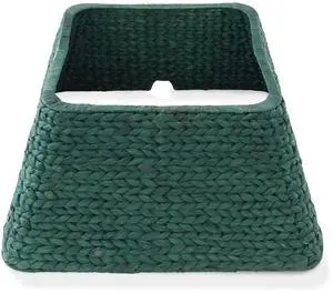 Casafield 22-Inch Christmas Tree Collar, Water Hyacinth Woven Tree Square Base Cover with Cord Cut Out, Green