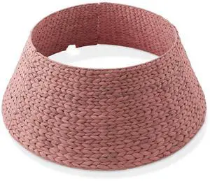 Casafield 32-Inch Christmas Tree Collar, Woven Water Hyacinth Tree Base Cover with Cord Cut Out, Pink