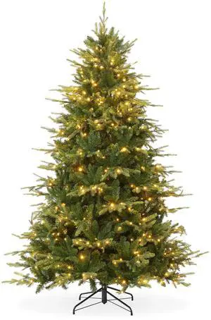 Casafield 6.5FT Pre-Lit Full Green Aspen Fir Christmas Tree with White & Multicolored LED Lights, Realistic Artificial Noble Fir with Sturdy Stand