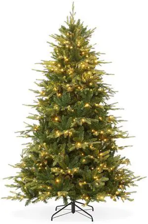 Casafield 7.5FT Pre-Lit Full Green Aspen Fir Christmas Tree with White & Multicolored LED Lights, Realistic Artificial Noble Fir with Sturdy Stand