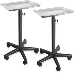 Saloniture Set of 2 - Aluminum Salon Instrument Tray, Heavy-Duty Metal Rolling Base