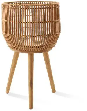 Casafield Indoor Planter with Stand, Natural Floor Planter with Wood Legs, Large Plant Pot Cover with Liner for Houseplants, Flower Pots and Trees