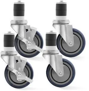 KUTLER 4-Inch Caster Wheel Set for Commercial Kitchen Prep Work Tables - Set of 4 Swivel Casters 2 with Brakes and 2 Without Brakes