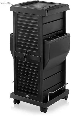 Saloniture Professional Locking Rolling Trolley Cart with Two Side Pockets and Tool Accessory Inserts - Black Saloniture Professional Locking Rolling Trolley Cart with Two Side Pockets and Tool Accessory Inserts - Black