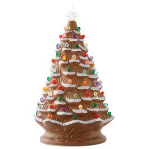 Hand Painted Ceramic Christmas Tree, Gingerbread 18" Pre-Lit, Multi Color Lights Hand Painted Ceramic Christmas Tree, Gingerbread 18" Pre-Lit, Multi Color Lights