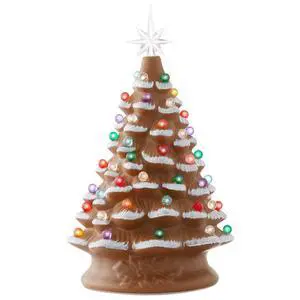 Hand Painted Ceramic Christmas Tree, Gingerbread 15" Pre-Lit, 128 Multi Color Lights, 2 Star Toppers Hand Painted Ceramic Christmas Tree, Gingerbread 15" Pre-Lit, 128 Multi Color Lights, 2 Star Toppers