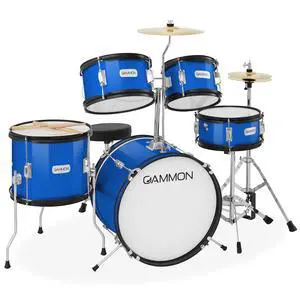 Gammon Percussion 5-Piece Junior Starter Drum Kit with Cymbals, Hardware, Sticks, & Throne - Blue Gammon Percussion 5-Piece Junior Starter Drum Kit with Cymbals, Hardware, Sticks, & Throne - Blue
