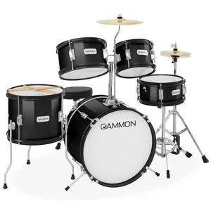 Gammon Percussion 5-Piece Junior Starter Drum Kit with Cymbals, Hardware, Sticks, & Throne - Black Gammon Percussion 5-Piece Junior Starter Drum Kit with Cymbals, Hardware, Sticks, & Throne - Black