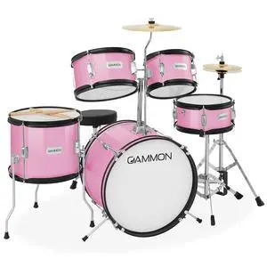 Gammon Percussion 5-Piece Junior Starter Drum Kit with Cymbals, Hardware, Sticks, & Throne - Pink Gammon Percussion 5-Piece Junior Starter Drum Kit with Cymbals, Hardware, Sticks, & Throne - Pink