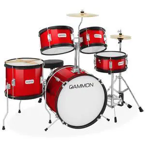 Gammon Percussion 5-Piece Junior Starter Drum Kit with Cymbals, Hardware, Sticks, & Throne - Red Gammon Percussion 5-Piece Junior Starter Drum Kit with Cymbals, Hardware, Sticks, & Throne - Red