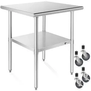 KUTLER Stainless Steel Table with Caster Wheels 24" x 24", NSF Commercial Kitchen Prep and Work Table with Undershelf KUTLER Stainless Steel Table with Caster Wheels 24" x 24", NSF Commercial Kitchen Prep and Work Table with Undershelf