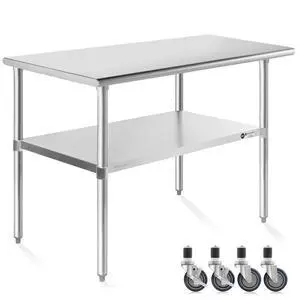 KUTLER Stainless Steel Table with Caster Wheels 24" x 48", NSF Commercial Kitchen Prep and Work Table with Undershelf KUTLER Stainless Steel Table with Caster Wheels 24" x 48", NSF Commercial Kitchen Prep and Work Table with Undershelf