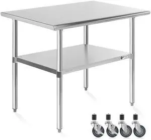 KUTLER Stainless Steel Table with Caster Wheels 30" x 48", NSF Commercial Kitchen Prep and Work Table with Undershelf KUTLER Stainless Steel Table with Caster Wheels 30" x 48", NSF Commercial Kitchen Prep and Work Table with Undershelf