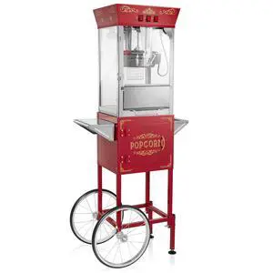 Olde Midway Popcorn Machine Maker w/ Cart and 8-Ounce Kettle - Red, Vintage-Style Popper on Wheels Olde Midway Popcorn Machine Maker w/ Cart and 8-Ounce Kettle - Red, Vintage-Style Popper on Wheels