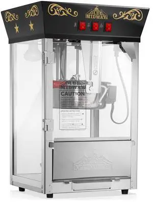 Olde Midway Popcorn Machine Maker with 8-Ounce Kettle - Black, Vintage-Style Countertop Popper Olde Midway Popcorn Machine Maker with 8-Ounce Kettle - Black, Vintage-Style Countertop Popper