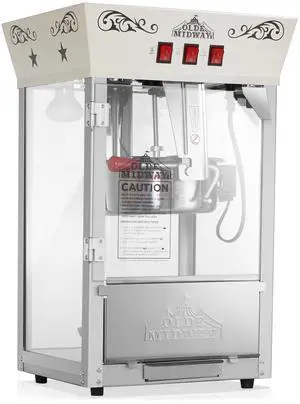 Olde Midway Popcorn Machine Maker with 8-Ounce Kettle - Cream, Vintage-Style Countertop Popper Olde Midway Popcorn Machine Maker with 8-Ounce Kettle - Cream, Vintage-Style Countertop Popper