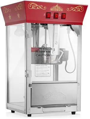 Olde Midway Popcorn Machine Maker with 8-Ounce Kettle - Red, Vintage-Style Countertop Popper Olde Midway Popcorn Machine Maker with 8-Ounce Kettle - Red, Vintage-Style Countertop Popper