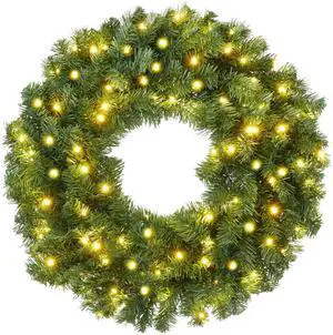Casafield 30" Pre-Lit Fir Artificial Christmas Wreath Holiday Décor, 100 LED Lights, 350 PVC Tips for Front Door, Window, or Mantel Casafield 30" Pre-Lit Fir Artificial Christmas Wreath Holiday Décor, 100 LED Lights, 350 PVC Tips for Front Door, Window, or Mantel