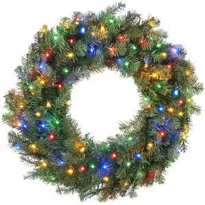 Casafield 30" Pre-Lit Fir Artificial Christmas Wreath Holiday Décor, 100 LED White & Multicolor Lights, 220 PVC Tips for Front Door, Window, or Mantel Casafield 30" Pre-Lit Fir Artificial Christmas Wreath Holiday Décor, 100 LED White & Multicolor Lights, 220 PVC Tips for Front Door, Window, or Mantel