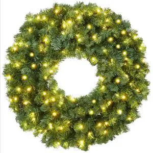 Casafield 36" Pre-Lit Fir Artificial Christmas Wreath Holiday Décor, 150 LED Lights, 300 PVC Tips for Front Door, Window, or Mantel Casafield 36" Pre-Lit Fir Artificial Christmas Wreath Holiday Décor, 150 LED Lights, 300 PVC Tips for Front Door, Window, or Mantel