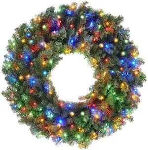 Casafield 36" Pre-Lit Fir Artificial Christmas Wreath Holiday Décor, 150 LED White & Multicolor Lights, 300 PVC Tips for Front Door, Window, or Mantel Casafield 36" Pre-Lit Fir Artificial Christmas Wreath Holiday Décor, 150 LED White & Multicolor Lights, 300 PVC Tips for Front Door, Window, or Mantel
