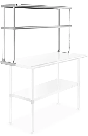 KUTLER Stainless Steel Double Overshelf 48" x 12", NSF Commercial 2-Tier Shelf for Prep and Work Tables KUTLER Stainless Steel Double Overshelf 48" x 12", NSF Commercial 2-Tier Shelf for Prep and Work Tables