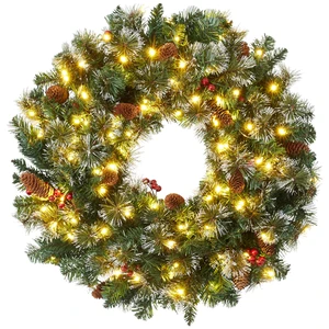 Casafield 30" Pre-Lit Fir Artificial Christmas Wreath Holiday Décor, 100 LED Lights, 260 PVC Tips Pinecones, Berries for Front Door, Window, or Mantel Casafield 30" Pre-Lit Fir Artificial Christmas Wreath Holiday Décor, 100 LED Lights, 260 PVC Tips Pinecones, Berries for Front Door, Window, or Mantel