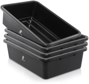Jubilee 4-Pk Plastic Storage Bin, 32L Black Heavy Duty Commercial Busser Utility Tub Jubilee 4-Pk Plastic Storage Bin, 32L Black Heavy Duty Commercial Busser Utility Tub