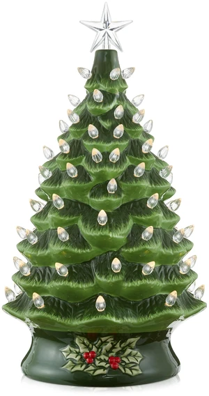Casafield Hand Painted Ceramic Christmas Tree, Green 24-Inch Pre-Lit Tree with 148 Multi Color Lights and 2 Star Toppers Casafield Hand Painted Ceramic Christmas Tree, Green 24-Inch Pre-Lit Tree with 148 Multi Color Lights and 2 Star Toppers