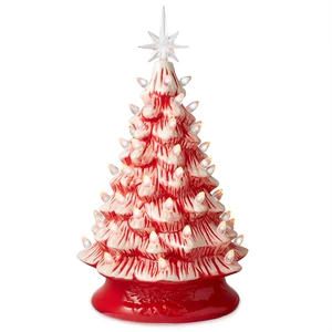 Casafield Hand Painted Ceramic Christmas Tree, Red and White Peppermint 15-Inch Pre-Lit Tree with 128 Red and Clear Lights, 2 Star Toppers Casafield Hand Painted Ceramic Christmas Tree, Red and White Peppermint 15-Inch Pre-Lit Tree with 128 Red and Clear Lights, 2 Star Toppers