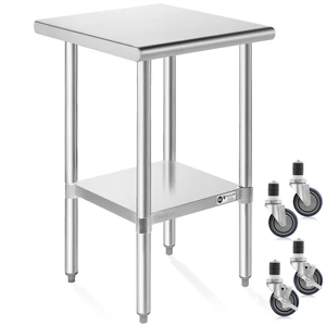 KUTLER Stainless Steel Table with Caster Wheels 24" x 18", NSF Commercial Kitchen Prep and Work Table with Undershelf KUTLER Stainless Steel Table with Caster Wheels 24" x 18", NSF Commercial Kitchen Prep and Work Table with Undershelf