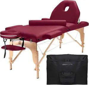 Saloniture Professional Portable Massage Table with Backrest - Burgundy