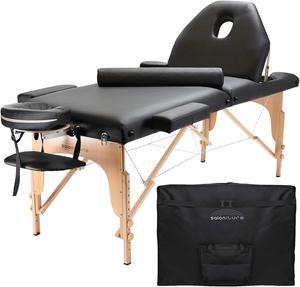 Saloniture Professional Portable Massage Table with Backrest - Black