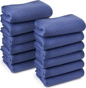 Sure-Max 12 Moving & Packing Blankets - Deluxe Pro - 80" x 72" (40 lb/dz weight) - Professional Quilted Shipping Furniture Pads Royal Blue