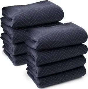 Sure-Max 8 Moving & Packing Blankets - Pro Economy - 80" x 72" (35 lb/dz weight) - Professional Quilted Shipping Furniture Pads Navy Blue and Black