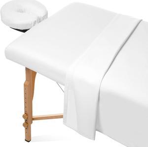 Saloniture 3-Piece Microfiber Massage Table Sheet Set - Premium Facial Bed Cover - Includes Flat and Fitted Sheets with Face Cradle Cover - White