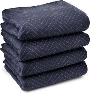 Sure-Max 4 Moving & Packing Blankets - Pro Economy - 80" x 72" (35 lb/dz weight) - Professional Quilted Shipping Furniture Pads Navy Blue and Black