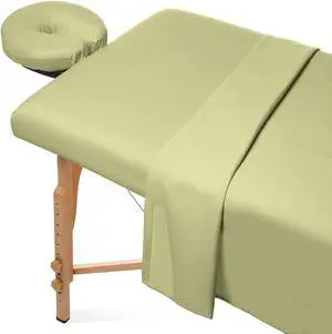 Saloniture 3-Piece Microfiber Massage Table Sheet Set - Premium Facial Bed Cover - Includes Flat and Fitted Sheets with Face Cradle Cover - Sage Green