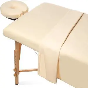 Saloniture 3-Piece Flannel Massage Table Sheet Set - Soft Cotton Facial Bed Cover - Includes Flat and Fitted Sheets with Face Cradle Cover - Natural