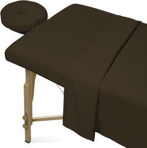 Saloniture 3-Piece Microfiber Massage Table Sheet Set - Premium Facial Bed Cover - Includes Flat and Fitted Sheets with Face Cradle Cover - Chocolate Brown