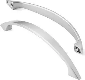 Cauldham 10 Pack Solid Kitchen Cabinet Arch Pulls Handles (5" Hole Centers) - Curved Drawer/Door Hardware - Style M243 - Satin Nickel